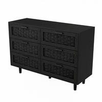 SIDEBOARD in Schwarz mit 6 Schubladen & Rattan-Imitation - Schwarz, Holzwerkstoff (40/80/115cm) - SHOPENTRA