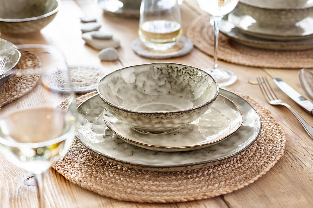 TAFELSERVICE POMPEI - 12 teilig aus Steingut - Beige, Keramik (35.4/33/36.29cm) - Sänger