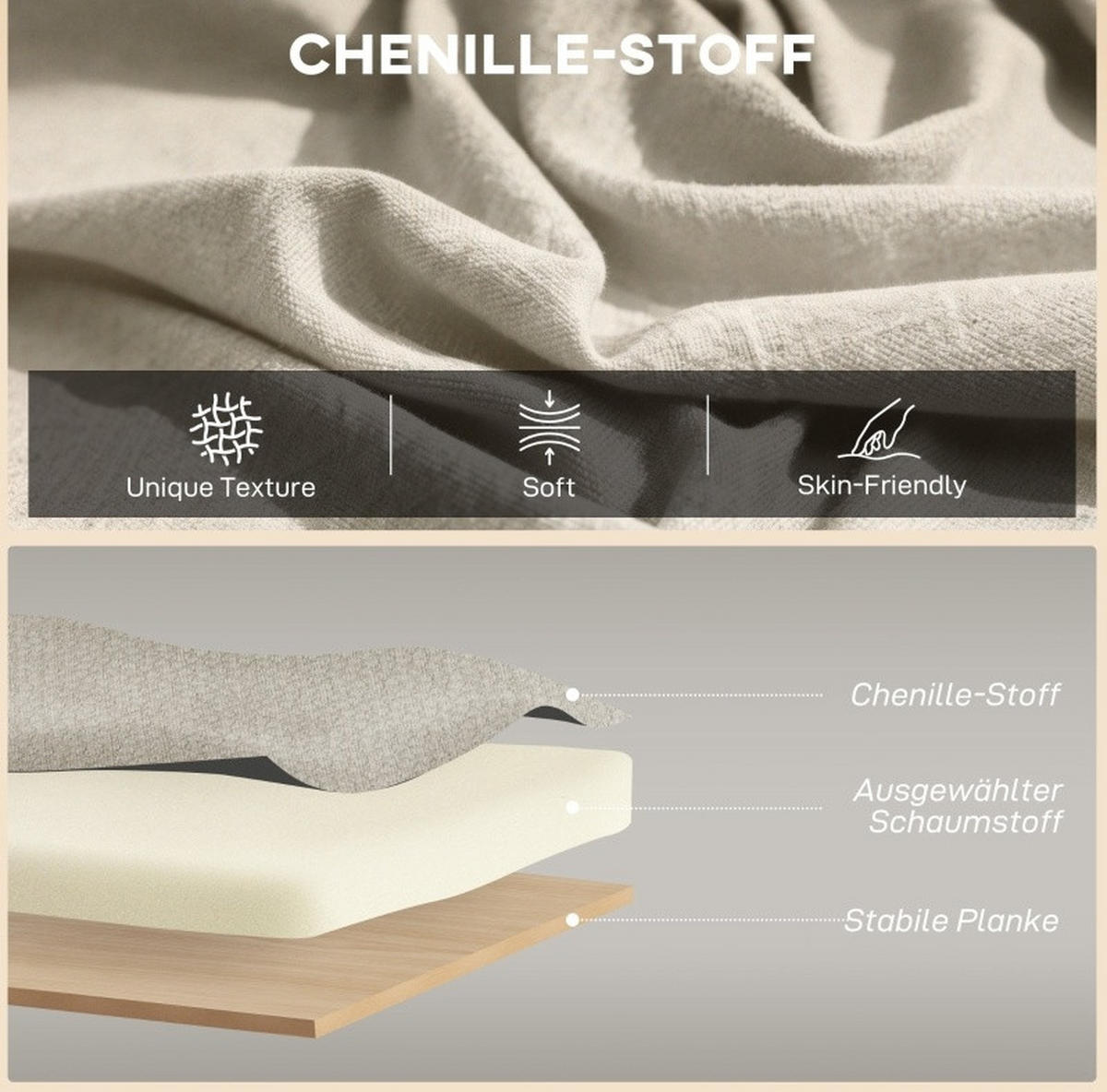 2-SITZER-SOFA Chenille Beige 117 cm - Beige, Holzwerkstoff (117/78.5/65cm) - Meubliv