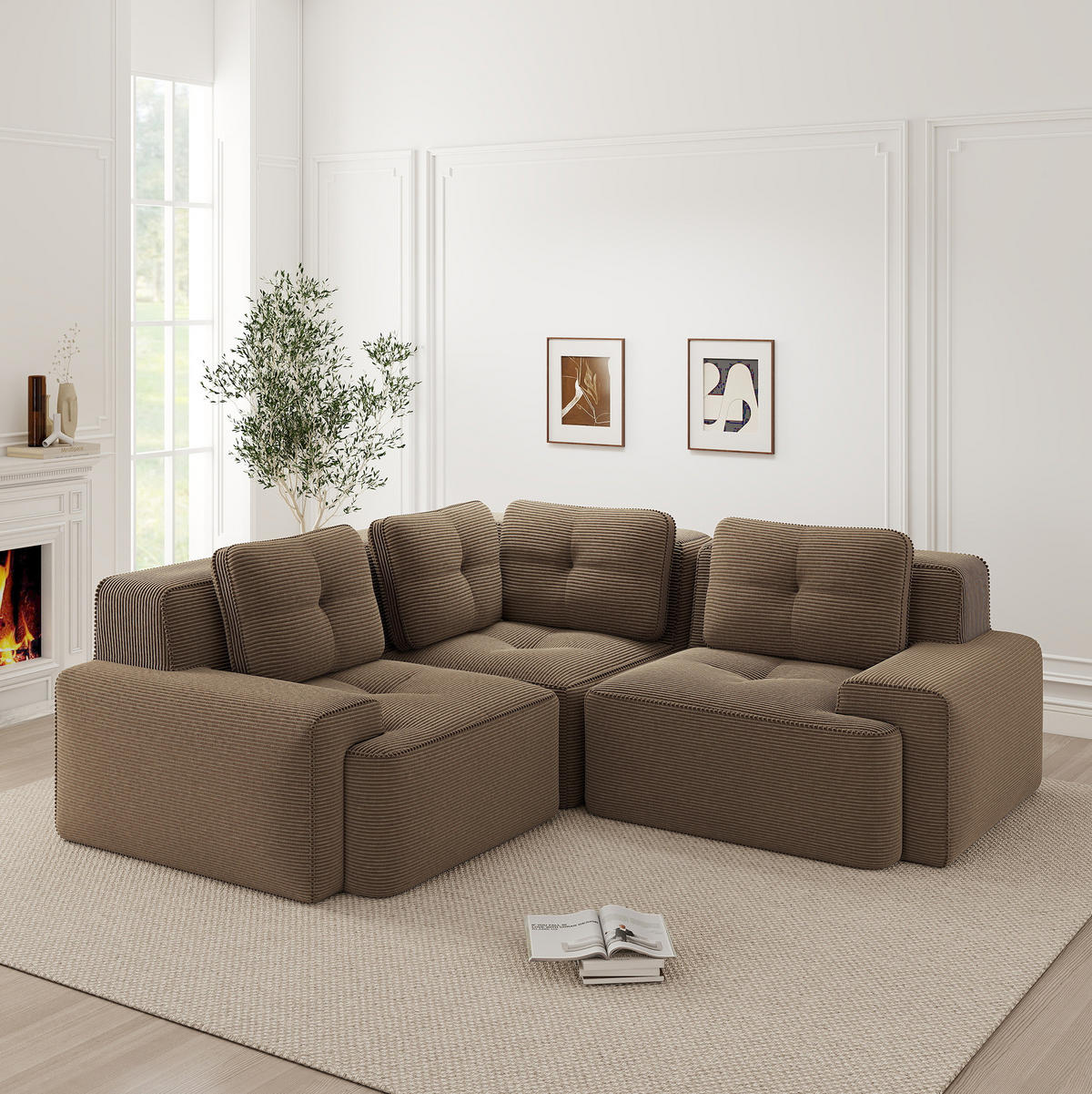 ECKSOFA 208/177/69 cm braun aus Cord mit modularem Design und rutschfestem Standfuß - Braun, Textil (104/177cm) - OKWISH