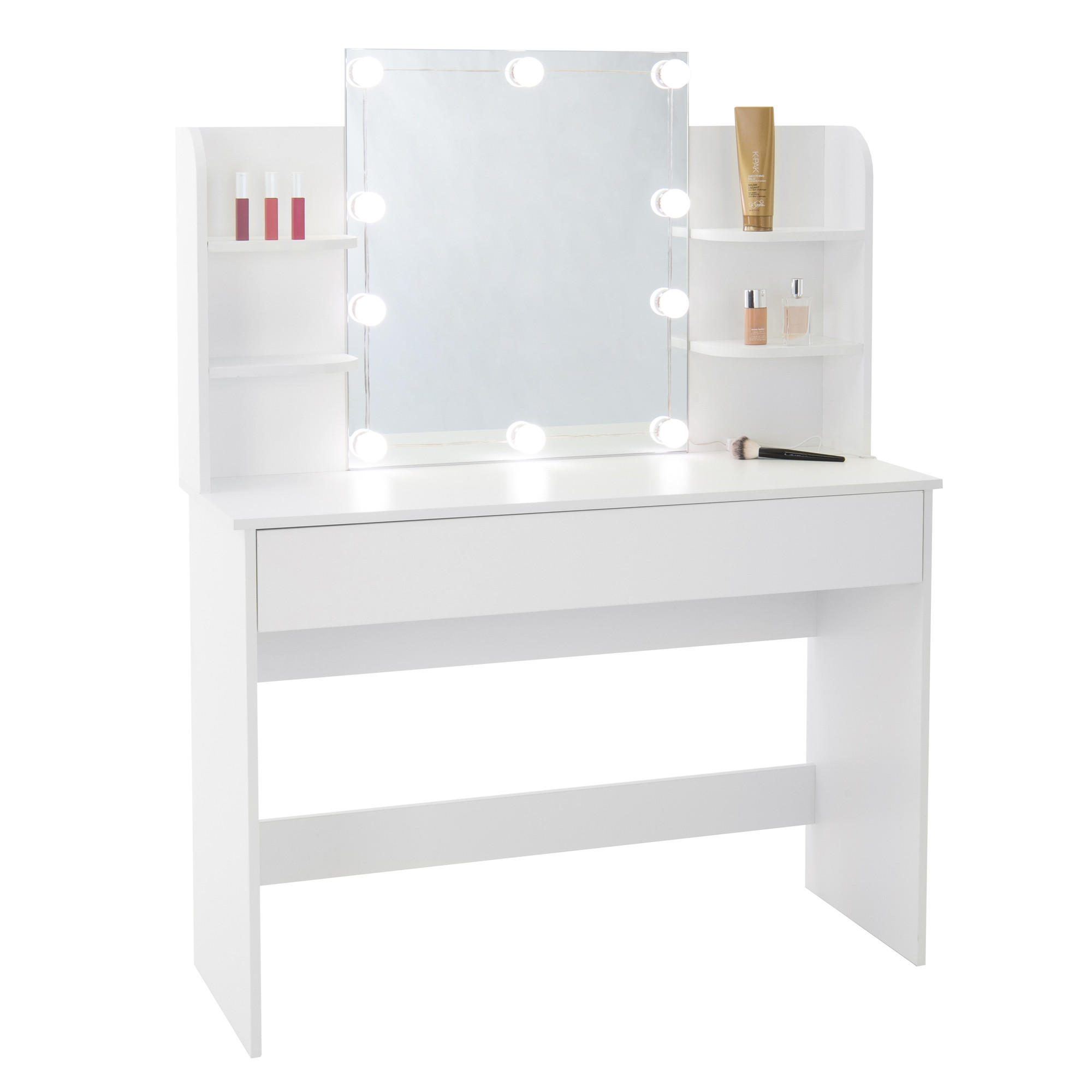 TOALETNÍ STOLEK s LED osvětlením 108x40x140 cm bílý z MDF - bílá, kompozitní dřevo (40/140/108cm) - ML-DESIGN