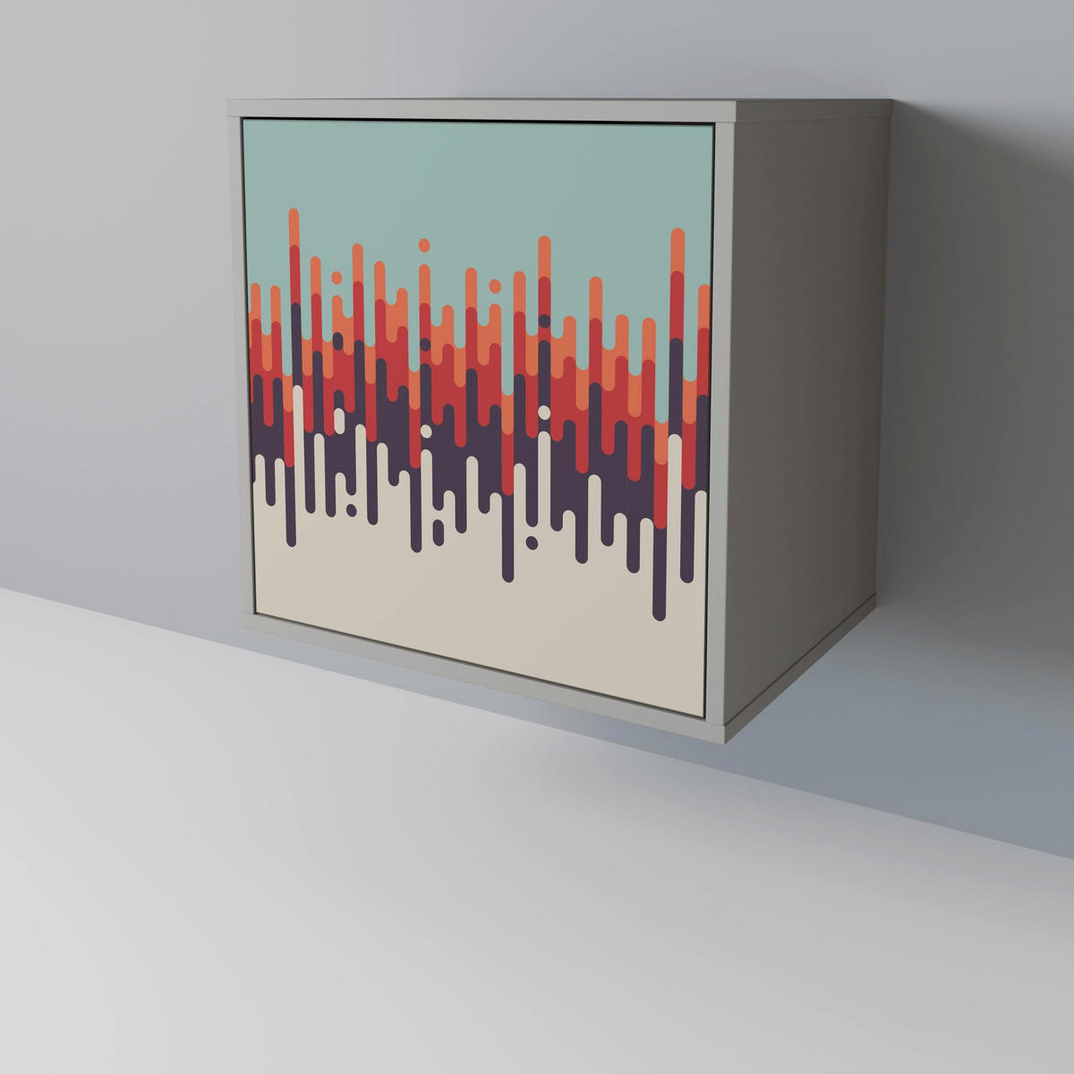 SIDEBOARD CHROMA CONTOURS, Grau, 57,5x42x75,5 cm, Goldfarbene Metallfüße - Goldfarben/Multicolor, Holzwerkstoff/Metall (57.5/75.5/42cm) - SpaceRebels