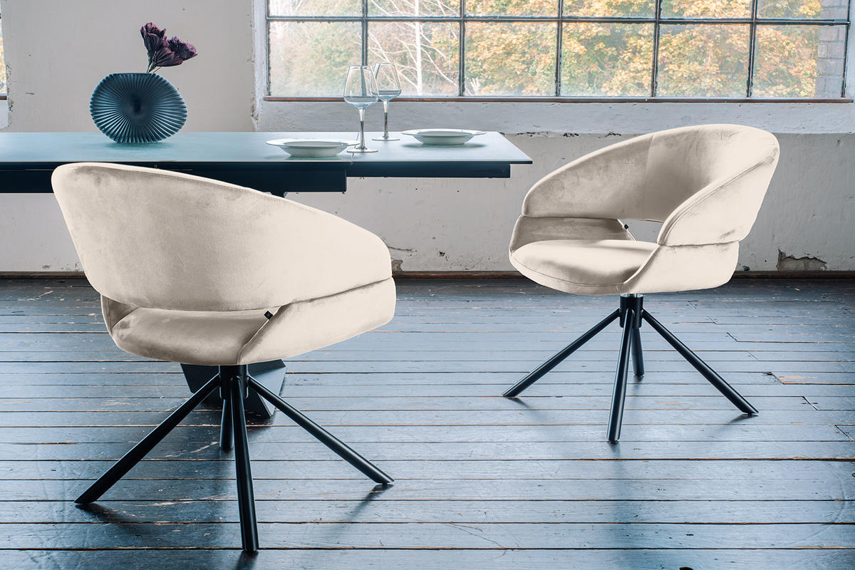 ESSZIMMERSTUHL LARA Cremeweiß Velvet - Creme/Schwarz, Kunststoff/Textil (61/82/62cm) - KAWOLA