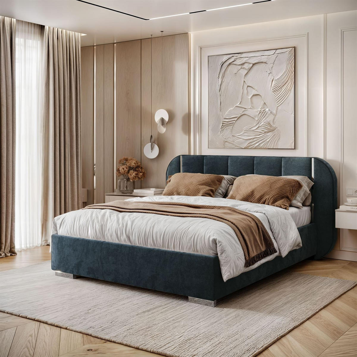 BETT AMARA SILVER 180x200 gepolstert mit Stauraum und Lattenrost, Royal Velvet 233 - Blau, Textil - Lookway