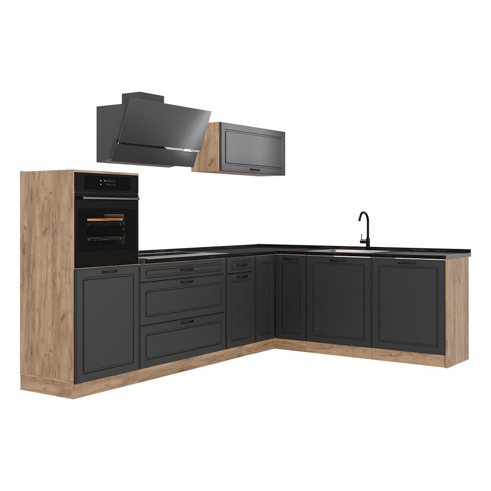 ROHOVÁ KUCHYŇA R-Line, Antracitový vidiecky dom/Dub Goldkraft, 287 x cm antrasiitti työtaso - dub medový/antracitová, kompozitné drevo (287/206.8/60cm) - Vicco
