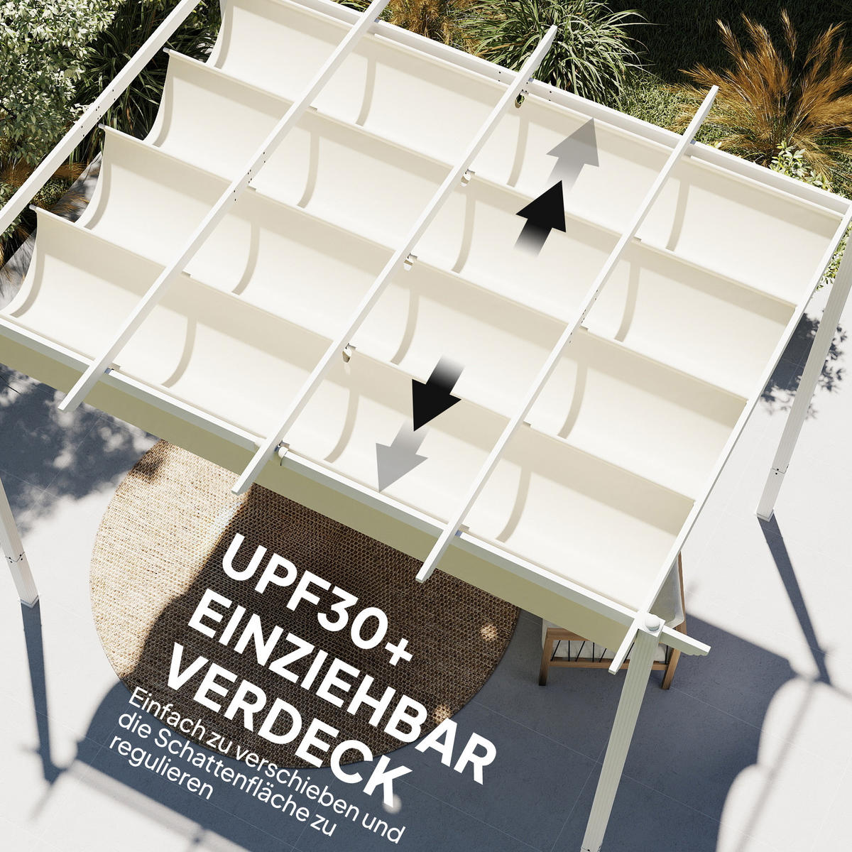PERGOLA 3 x 4 m Terrassenüberdachung mit Schiebedach, magnetische Verschlüsse, UV30+ Beige - Beige, Metall (390/227/297cm)