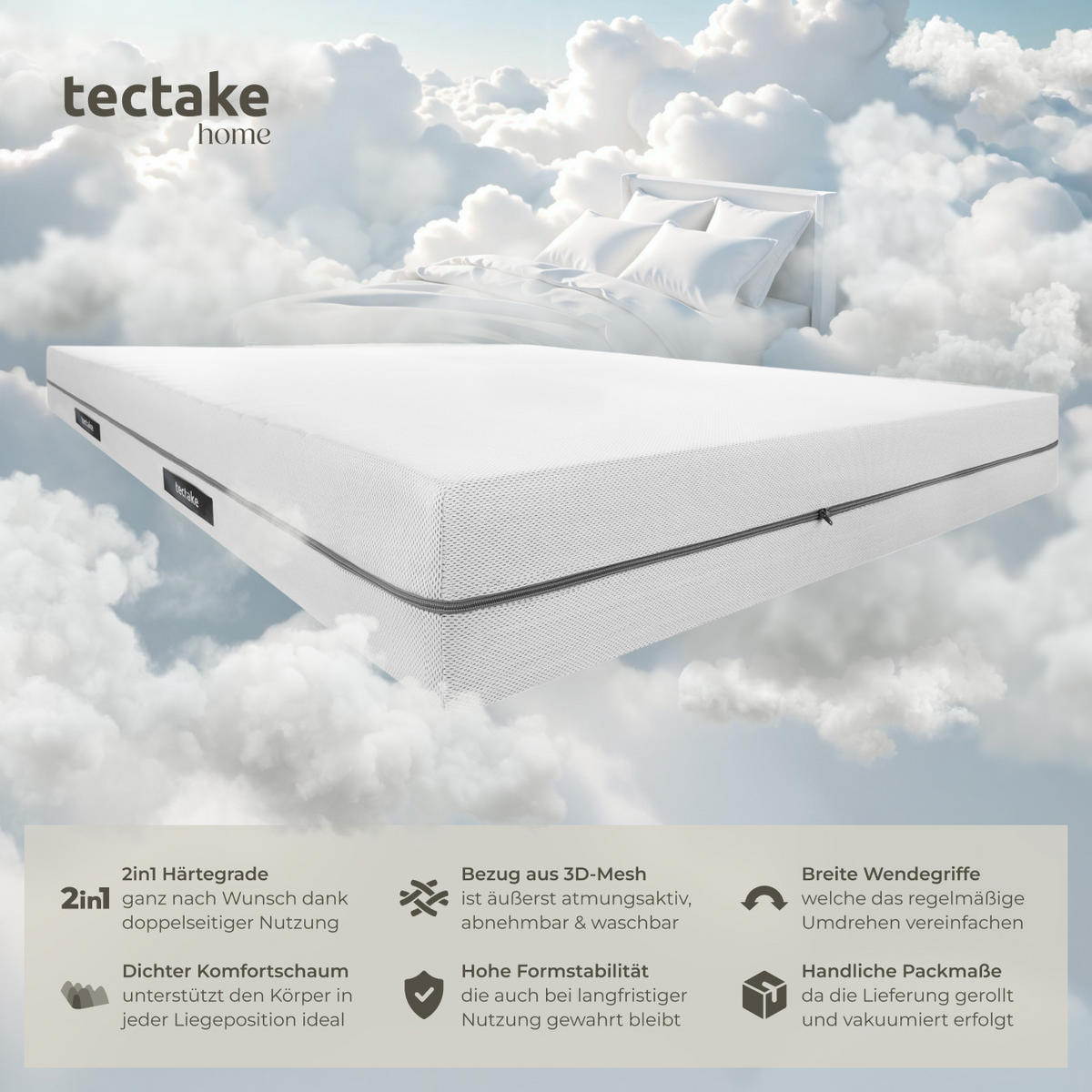 MATRATZE Sky,waschbarer Bezug aus atmungsaktivem 3D-Meshgewebe,weiß - Weiß, Textil - tectake