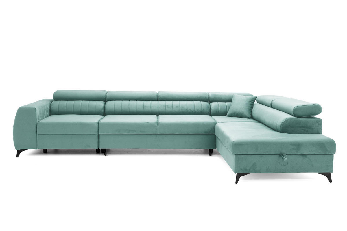 ECKSOFA PIERO MAXI Rechts mit Schlaffunktion 195x125 Velours Türkis - Türkis/Schwarz, Holz/Textil (203/350cm) - Muffo