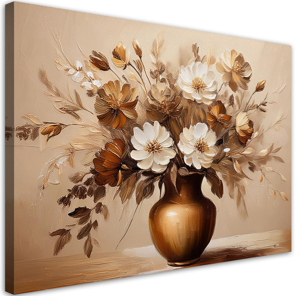 WANDBILD blumenstrauß in einer vase in sepia - Beige, Textil (60/40cm) - Feeby