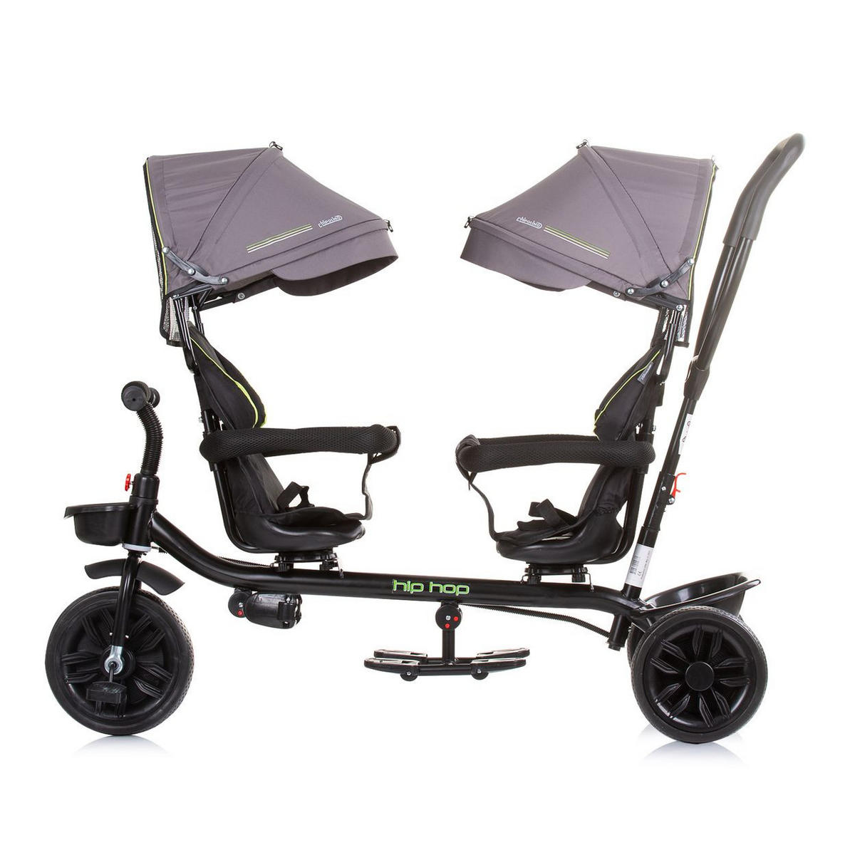 ZWILLINGSDREIRAD Hip Hop grau zwei Kinder, bis 40 kg, Sitze 360° drehbar - Grau, Metall (131/49/95cm) - Chipolino