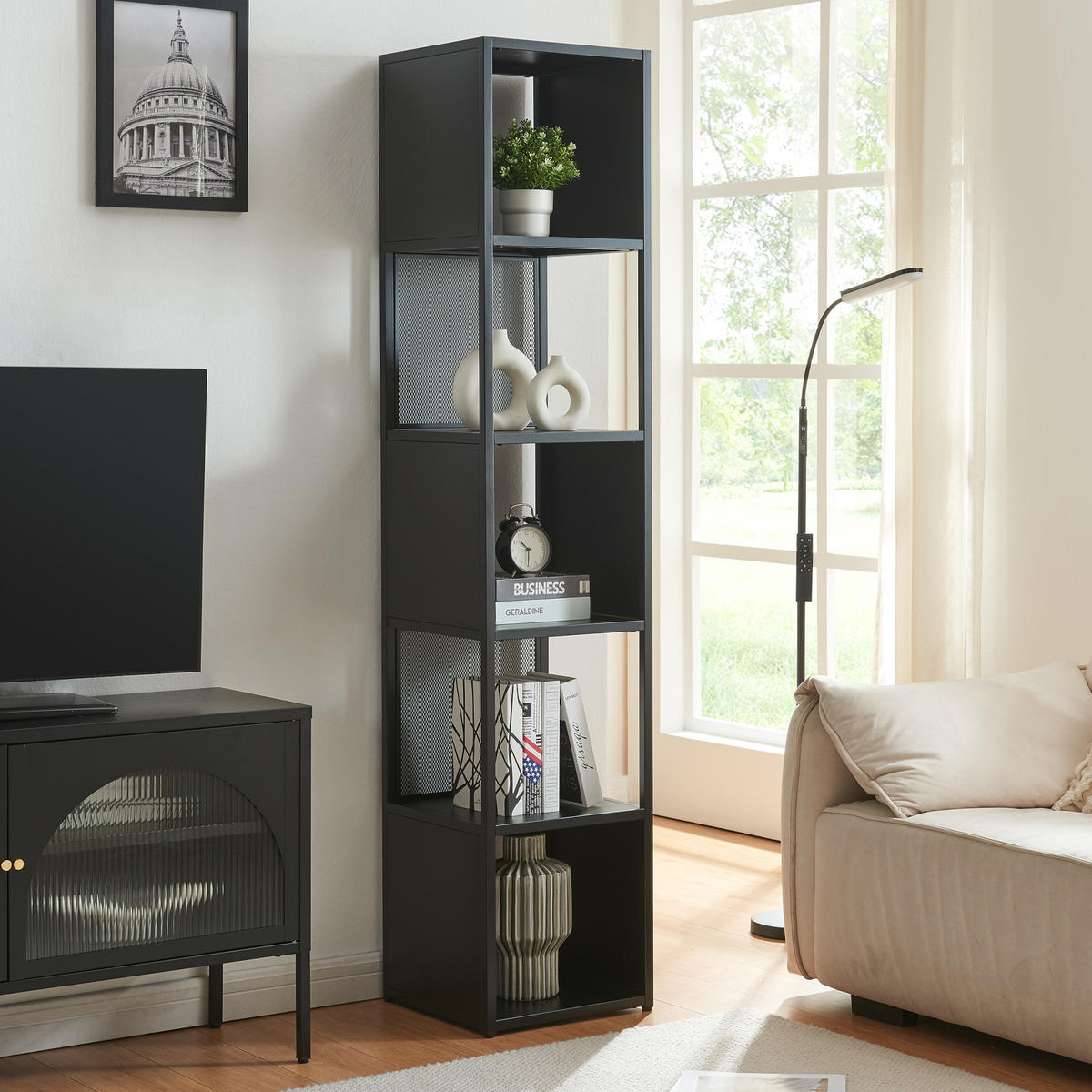 STANDREGAL Finspång - Schwarz, Metall (38/185/38cm) - [en.casa]