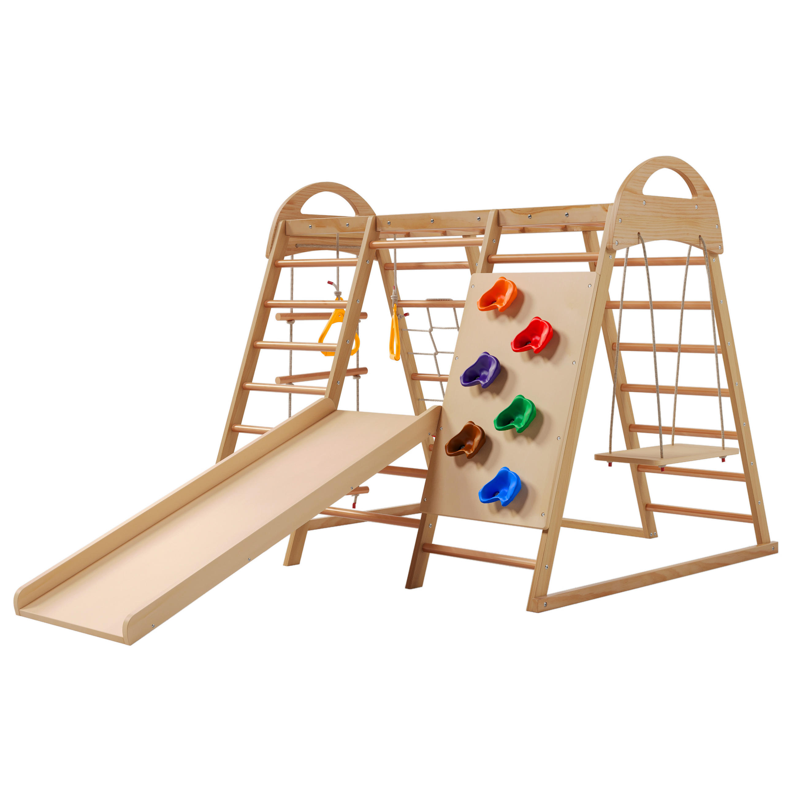 KLETTERGERÜST 7in1 Kinder Holz Rutsche Schaukel - Naturfarben, Holz (134/120cm) - Fortuna Lai
