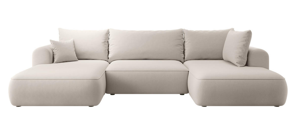 WOHNLANDSCHAFT Ovo Creme Velours - Creme/Schwarz, Textil (375/95/185cm) - Selsey