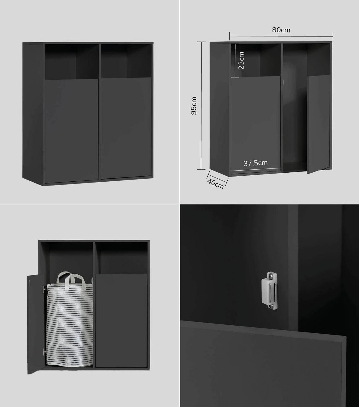 MEHRZWECKSCHRANK SET Der Allzweckwaffe - Schwarz, Holzwerkstoff (140/180/40cm) - Mokebo