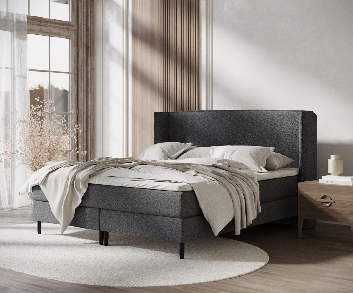 KONTINENTALBETT Ardis Schwarz 200/200 cm mit Matratze und Topper - Schwarz, Holz/Holzwerkstoff (200/200cm) - Maison de Reve