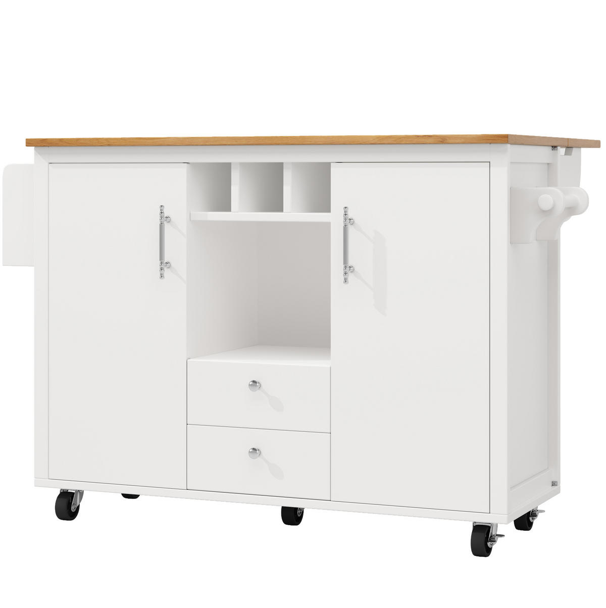 KÜCHENINSEL 137,9/73/92,2 cm aus MDF/Metall mit klappbarer Arbeitsplatte Weiß - Weiß, Holzwerkstoff (137.9/92/73cm) - Modenvie