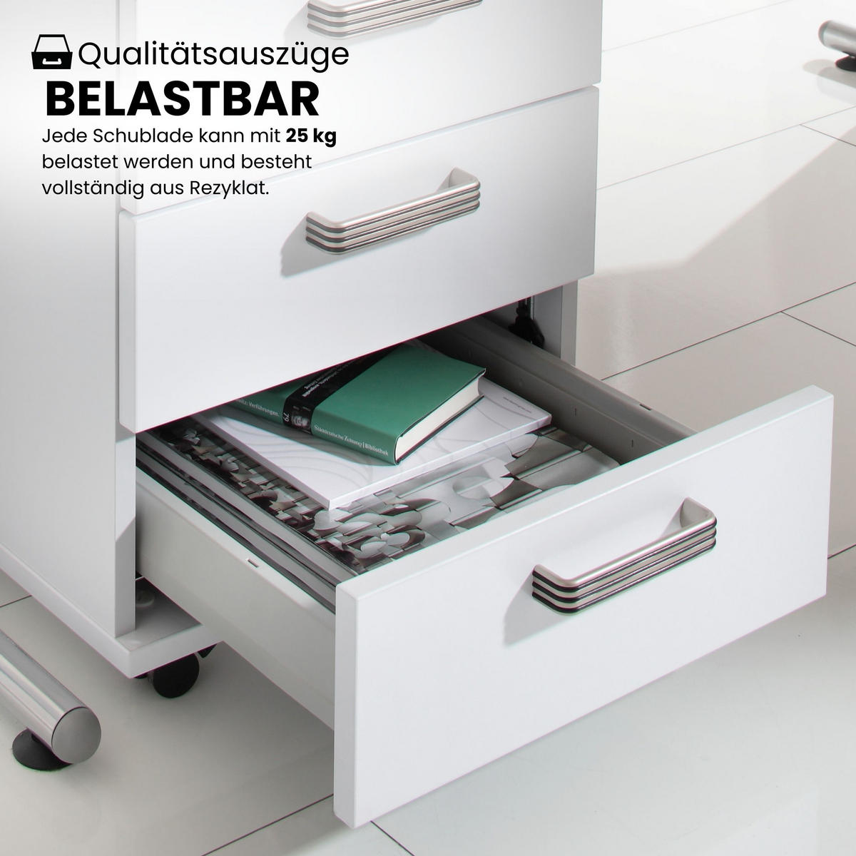 STANDCONTAINER - mit 4 Schubladen 80/42,8/72 cm in Nussbaumfarben Streifengriff (Kunststoff) - Nussbaumfarben, Holzwerkstoff (42.8/72/80cm) - bümö