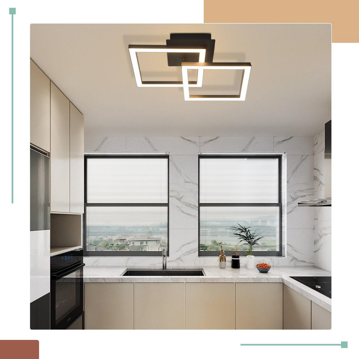 LED-DECKENLEUCHTE Eis 47/30/6 cm - Schwarz, Metall (47/30/6cm) - Nettlife