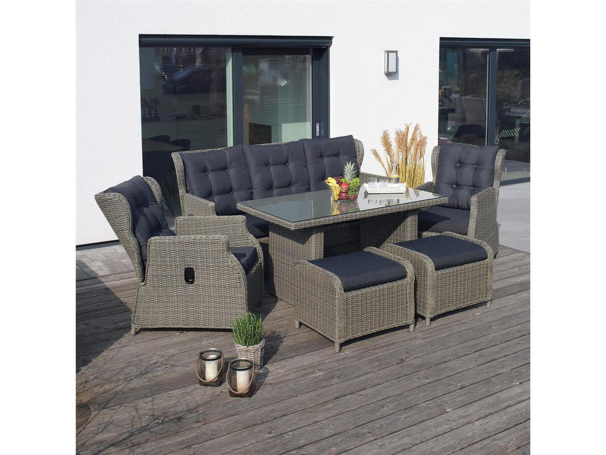 GARTEN-SITZGRUPPE Bilbao Braun Polyrattan für 7 Personen - Braun, Naturmaterialien - Green Spirit