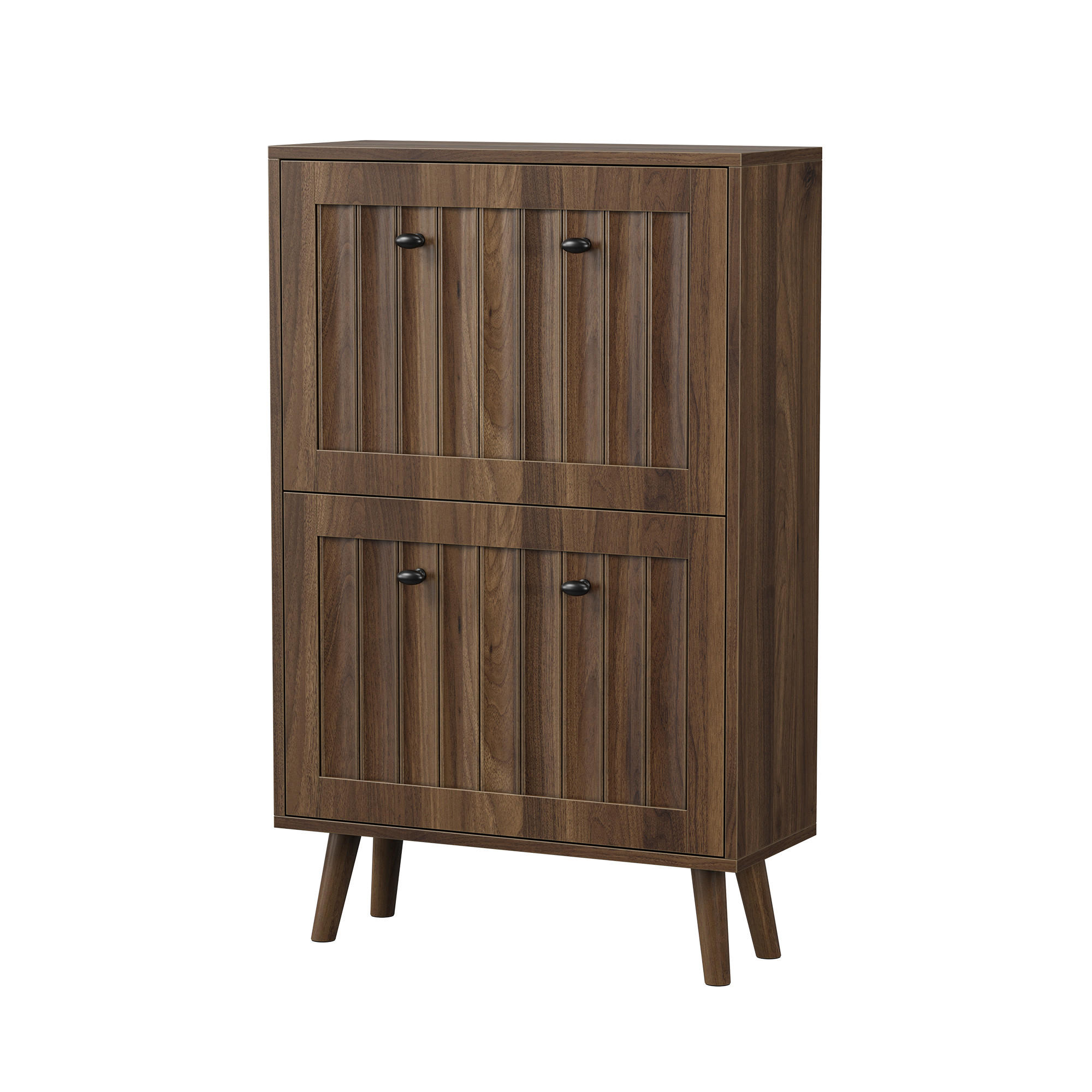 BOTNÍK dekor ořech a rýhovaný design s výklopnými přihrádkami a hloubkou 24 cm - barva vlašského ořechu, kompozitní dřevo (60/95/24cm) - Urban Meuble