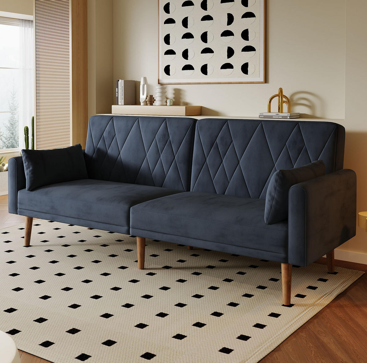 SCHLAFSOFA Samt mit geteilten Rückenlehnen und 5-fach Armlehnen Schwarz 180/75/82 cm - Schwarz, Textil (82/75/180cm) - Redom