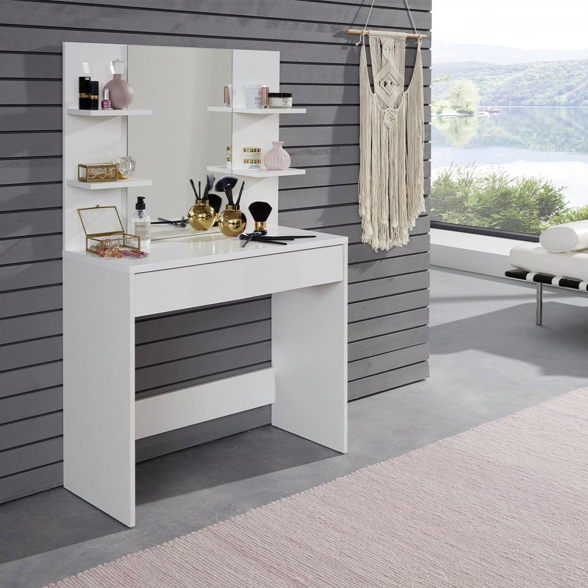 SCHMINKTISCH Basix Weiß - Weiß, Holzwerkstoff (85/140/40cm) - Trendteam