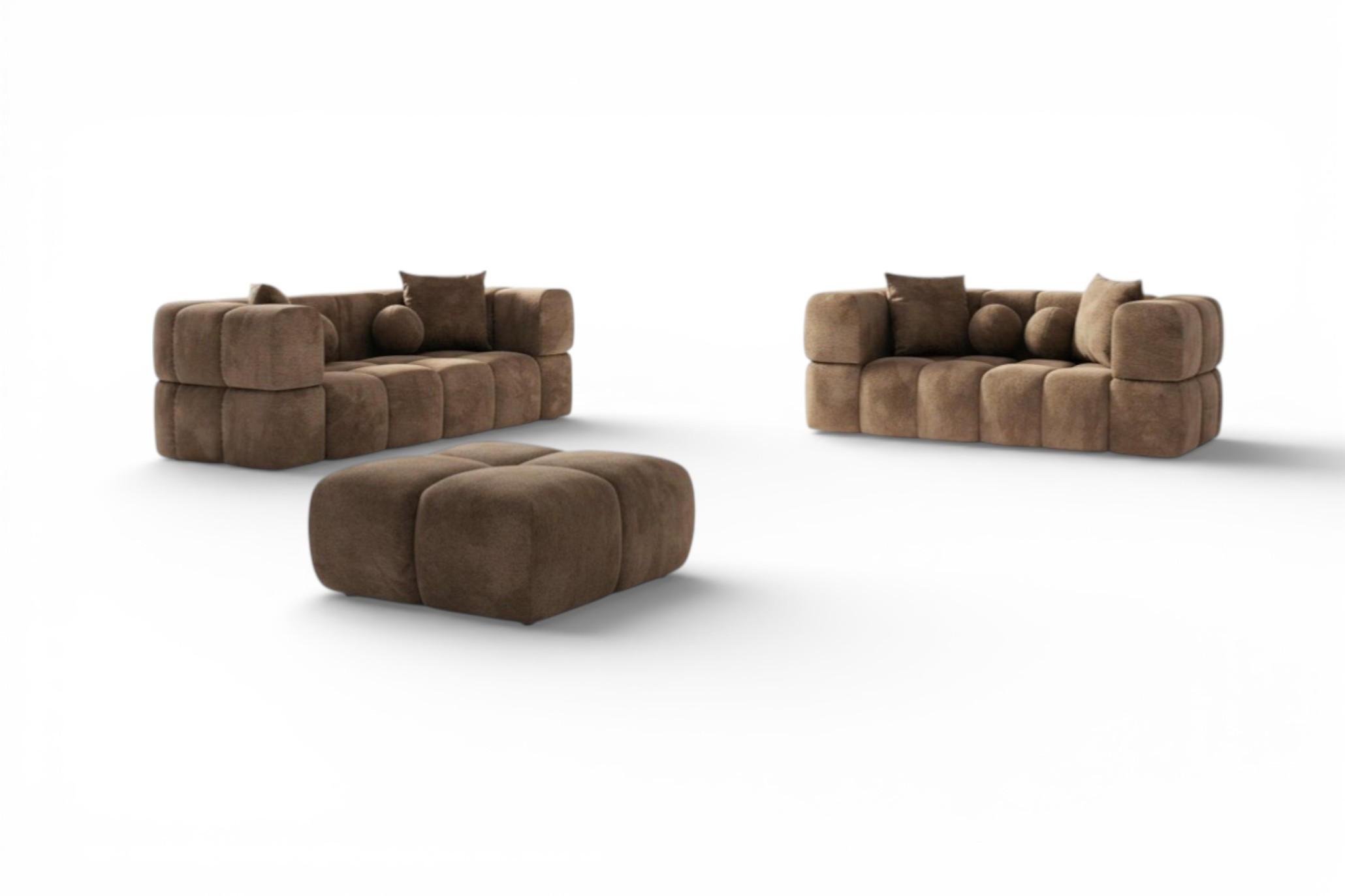 SOFASET Vega 3-2 Inkl. Hocker - Dunkelbraun, Holzwerkstoff/Textil (250/77/103cm) - Fun Möbel