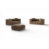 SOFASET Vega 3-2 Inkl. Hocker - Dunkelbraun, Holzwerkstoff/Textil (250/77/103cm) - Fun Möbel
