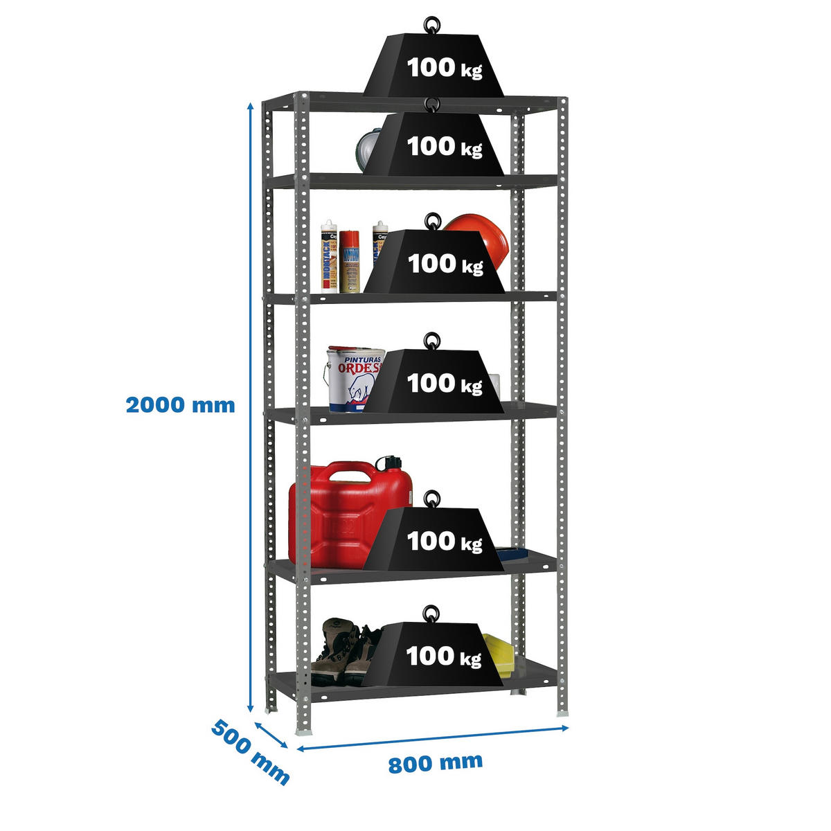 SCHRAUBREGAL PANDA TALL | HxBxT 200x80x50cm | 6 Fachböden | Fachlast 100kg | Anthrazit - Anthrazit, Metall (80/200/50cm) - PROREGAL