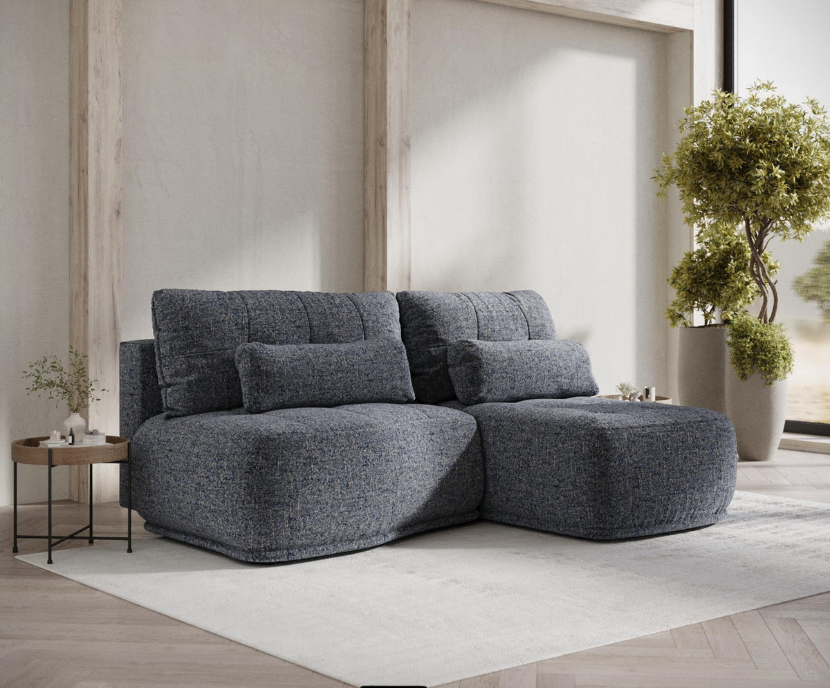 ECKSOFA MIT SCHLAFFUNKTION Marineblau Webstoff - Schwarz/Dunkelblau, Holz/Holzwerkstoff (223/158cm) - Maison de Reve