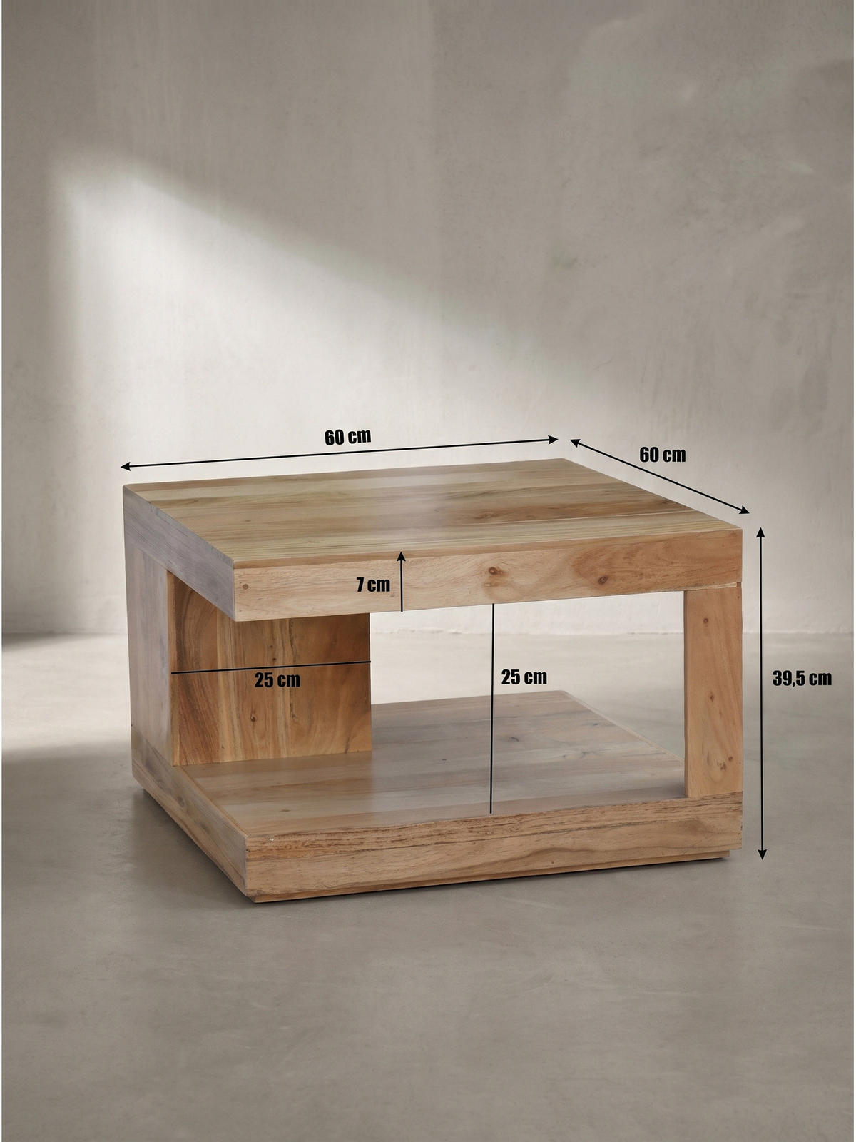 SOFATISCH NAREW, Akazie Massivholz, Akazie-Natur, 60 x 60 x 39,5 cm - Braun, Akazienholz/Holz (60/60/39.5cm) - KADIMA DESIGN