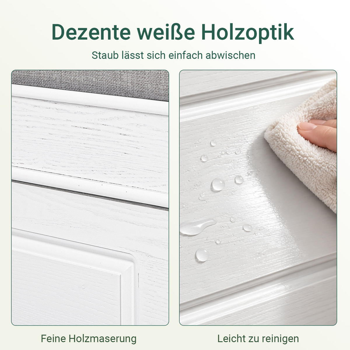 SCHUHBANK weiß, 104x52x24 cm, graues Sitzpolster, 8 Paar + Schublade, bis 150 kg - Weiß, Holzwerkstoff (104/54/24cm) - SoBuy