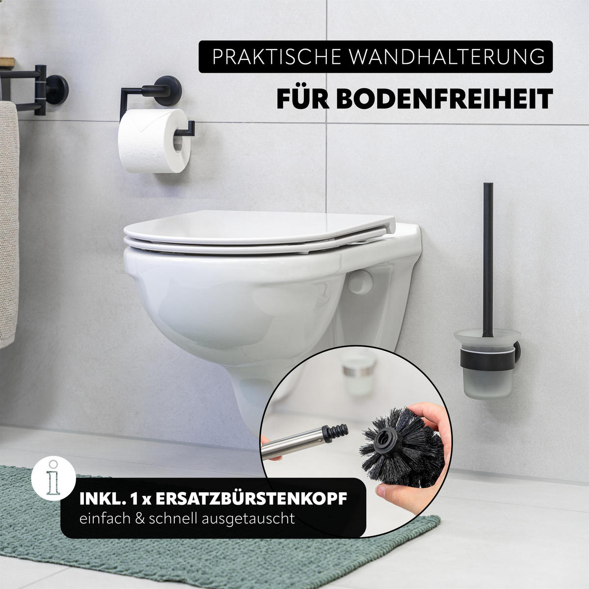WC-GARNITUR PIAZZA BLACK, schwarz, inkl. Klebeset - Schwarz, Metall (11.5/35/14.5cm) - bremermann