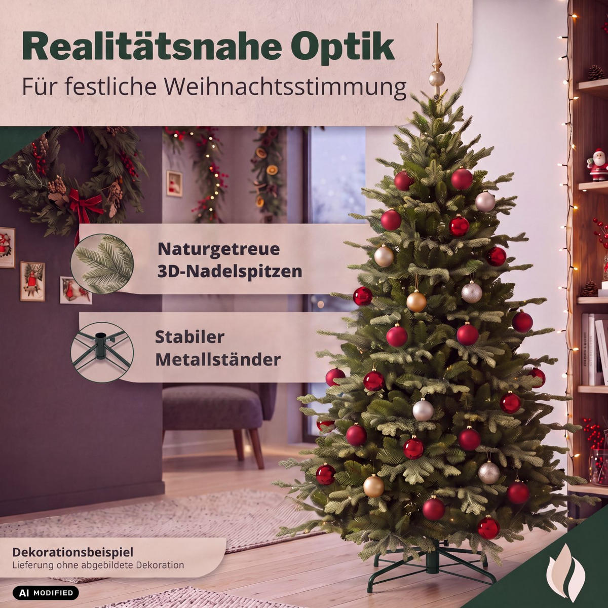 KÜNSTLICHER WEIHNACHTSBAUM OREGON mit Metallständer Höhe 150 cm - Grün, Kunststoff (92/150/92cm) - pink garten