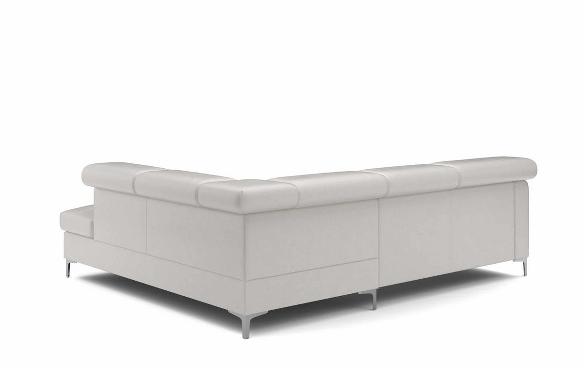 ECKSCHLAFSOFA aus Echtleder mit Schlaffunktion und Bettkasten - Chromfarben/Eiche Bianco, Leder/Holz (207/242cm) - Cotta