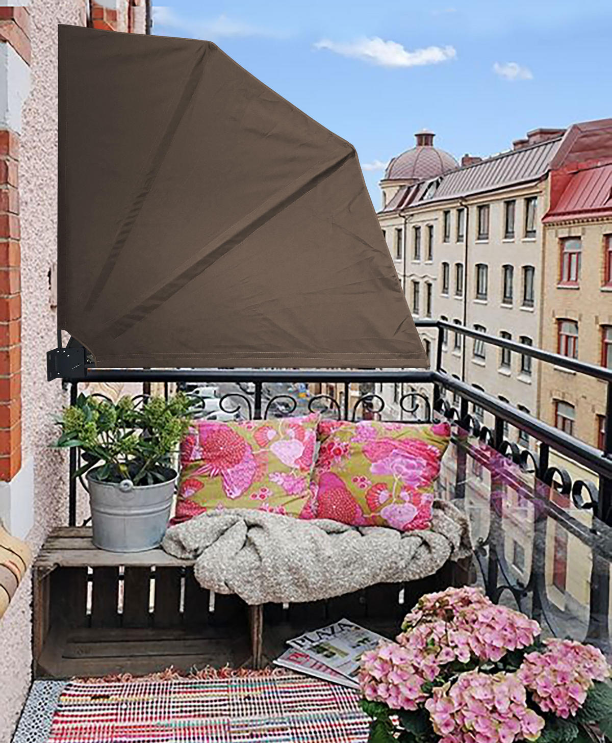 SICHTSCHUTZFÄCHER 115x115 cm Beigegrau mit Easy Mount Wandplatte - Taupe, Metall (2/115cm) - QUICK STAR