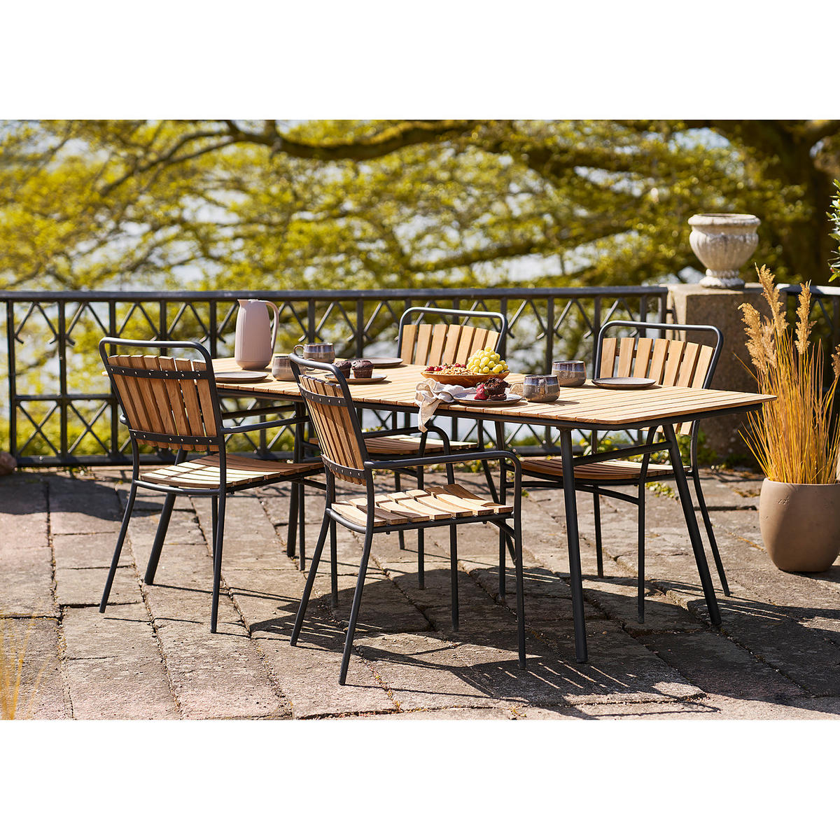 GARTENTISCH - Rechteckig - Schwarz - Braun - Stahl - 90 x 74 x 220 cm - Schwarz/Braun, Holz/Metall (220/90/74cm) - home24