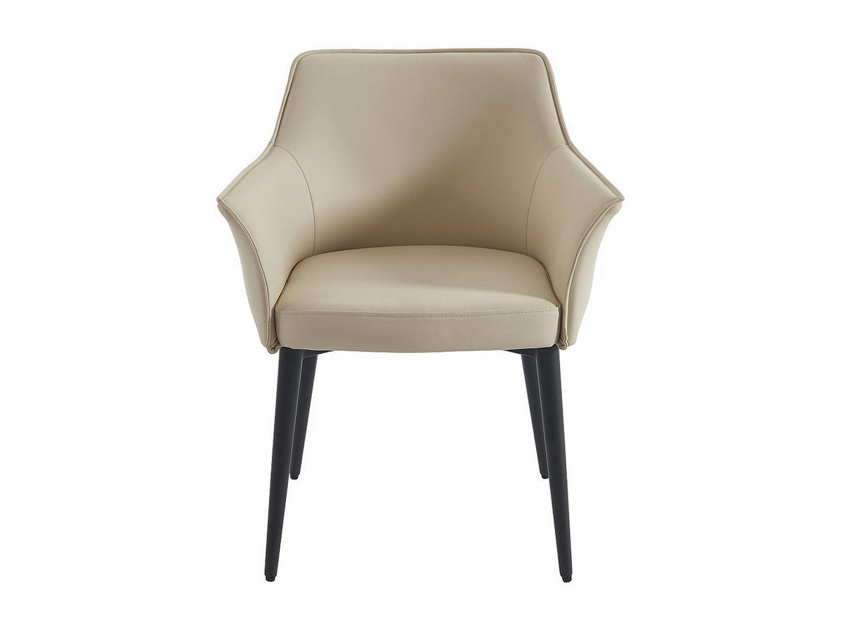 STUHL mit Armlehnen 2er-Set - Kunstleder & schwarzes Metall - Beige - MIALOV - Beige, Leder (61.5/78/57cm) - Vente-Unique