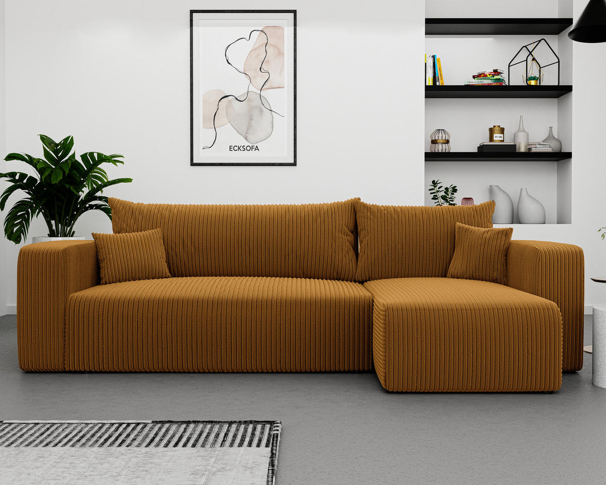 ECKSOFA Gelb Cord-Stoff mit Bettkasten - Gelb, Textil (248/145cm) - Idohome
