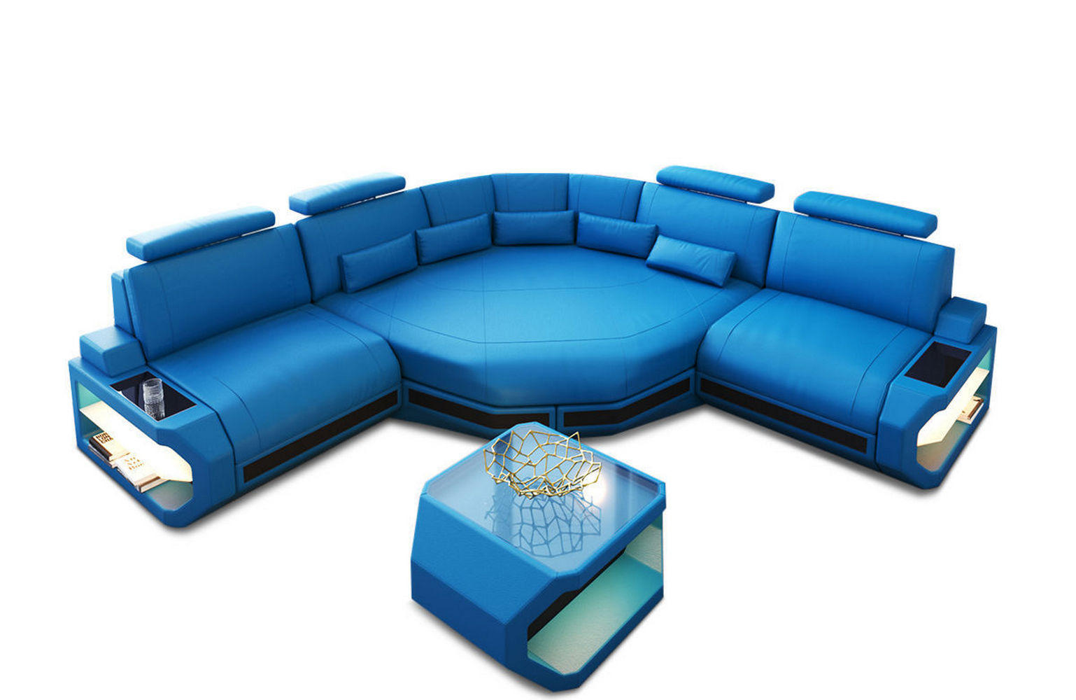 ECKSOFA Asti L Mini - Blau, Leder (280/280cm) - Sofa Dreams