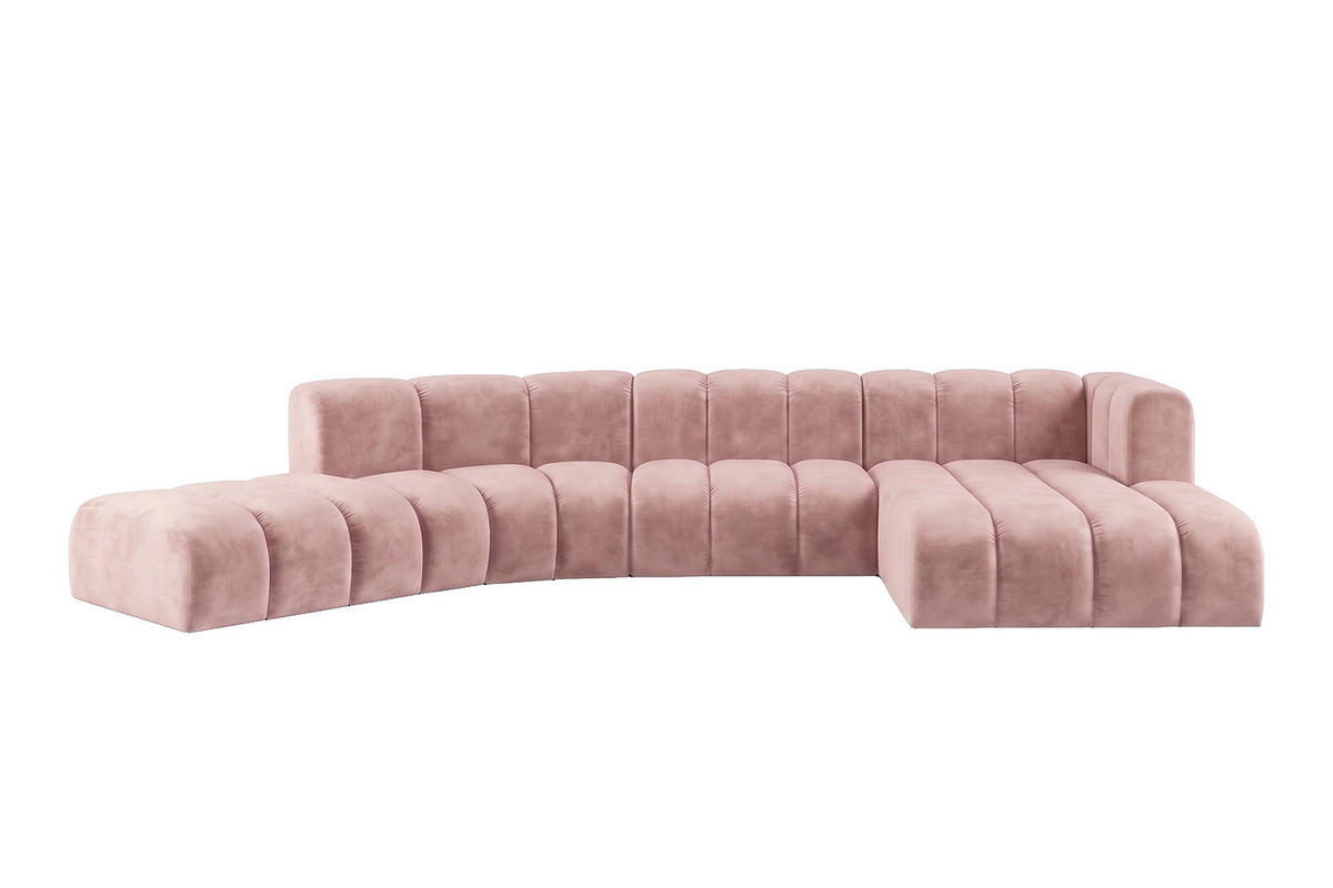ECKSOFA Modulares In L-Form, Velvet-Stoff Riviera, Hellrosa, Rechts, GRAND Round - Hellrosa, Holz (445/179cm) - Kaiser Möbel