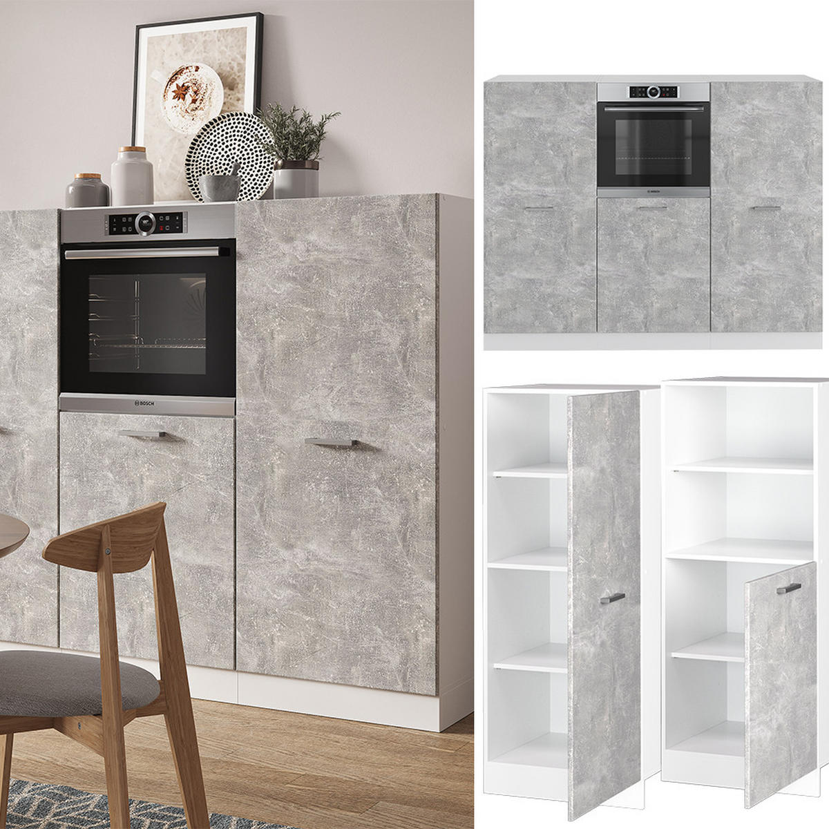 KÜCHENBLOCK R-Line Beton/Weiß 180 cm ohne AP - Schieferfarben/Weiß, Holzwerkstoff (180/81.6/46cm) - Vicco