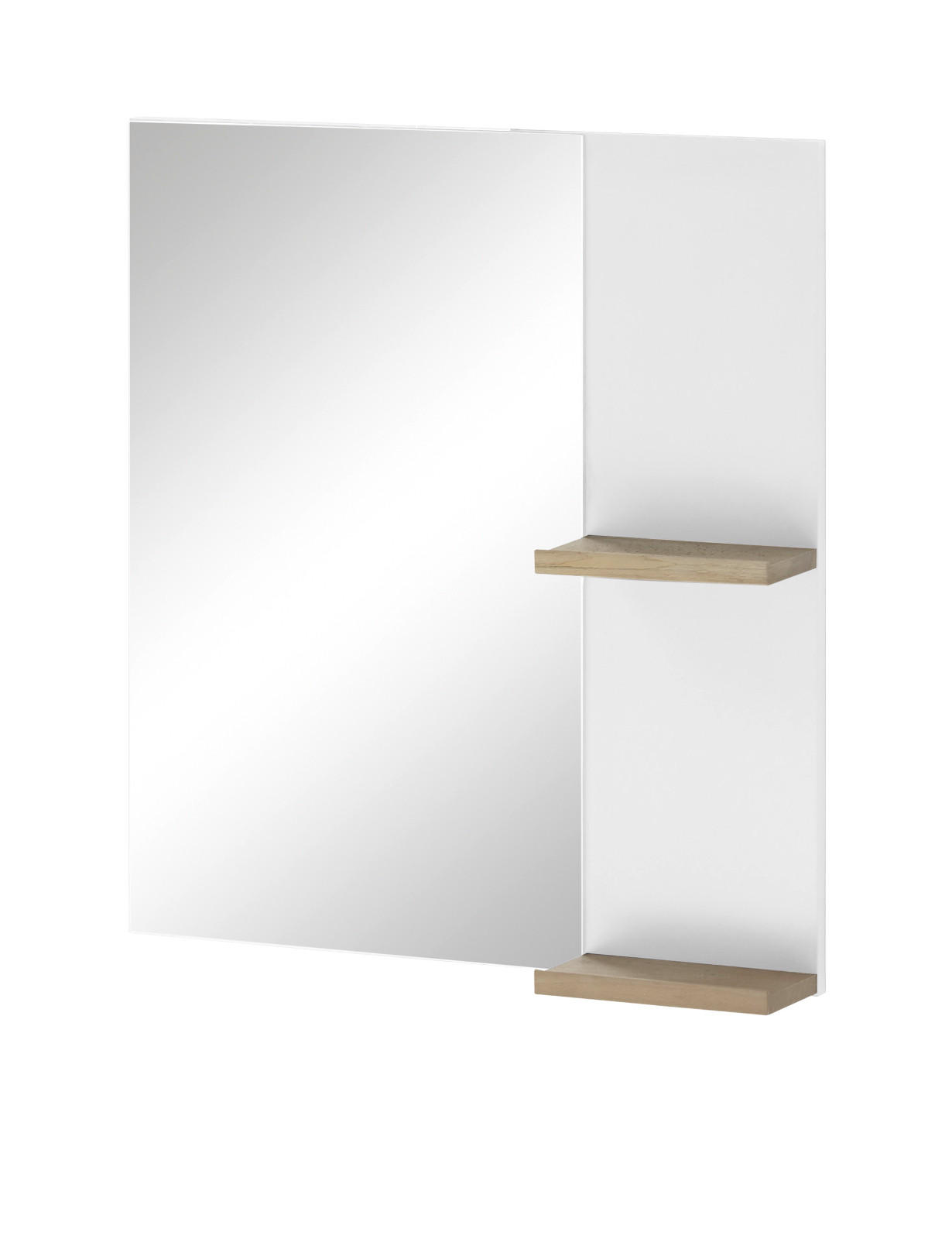 BADSPIEGEL weiß Lack Hochglanz, Eiche, Badspiegel mit Ablage 60 x 65 cm - Weiß Hochglanz/Eichefarben, Holzwerkstoff (60/65/12cm) - Furn.Design
