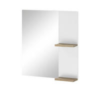 BADSPIEGEL weiß Lack Hochglanz, Eiche, Badspiegel mit Ablage 60 x 65 cm - Weiß Hochglanz/Eichefarben, Holzwerkstoff (60/65/12cm) - Furn.Design