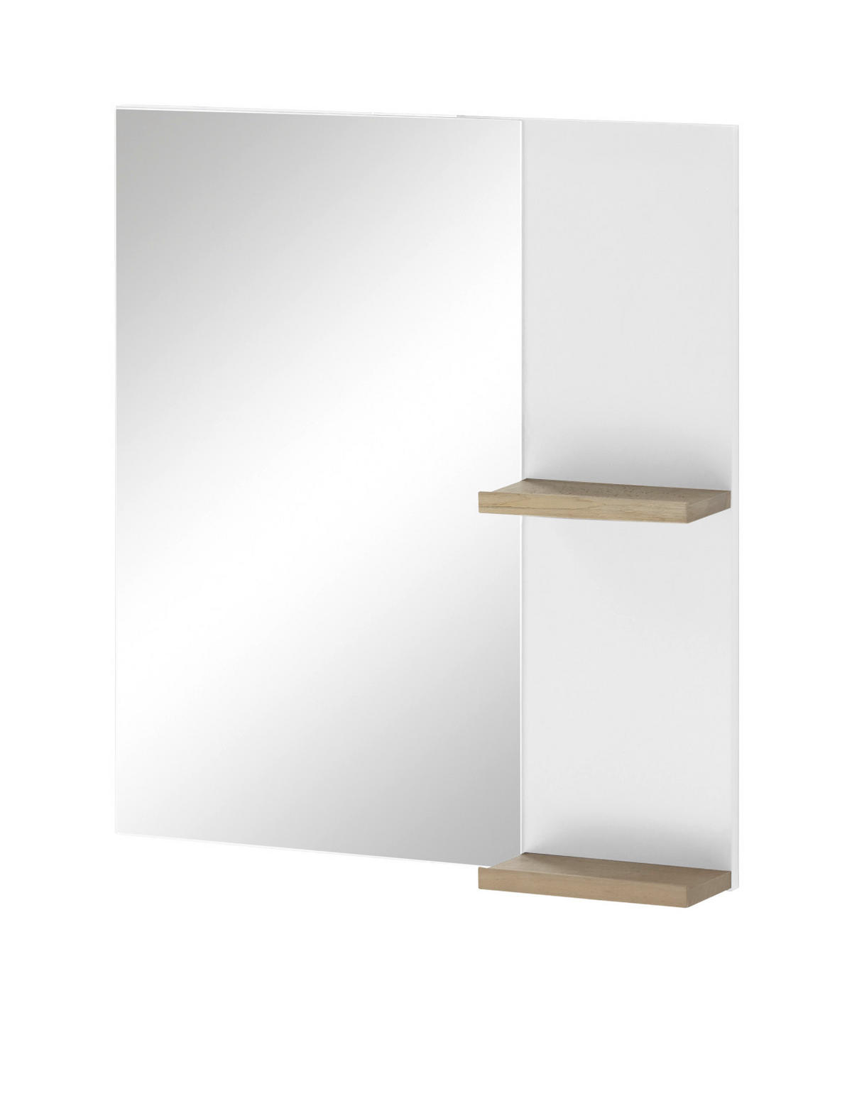 BADSPIEGEL weiß Lack Hochglanz, Eiche, Badspiegel mit Ablage 60 x 65 cm - Weiß Hochglanz/Eichefarben, Holzwerkstoff (60/65/12cm) - Furn.Design
