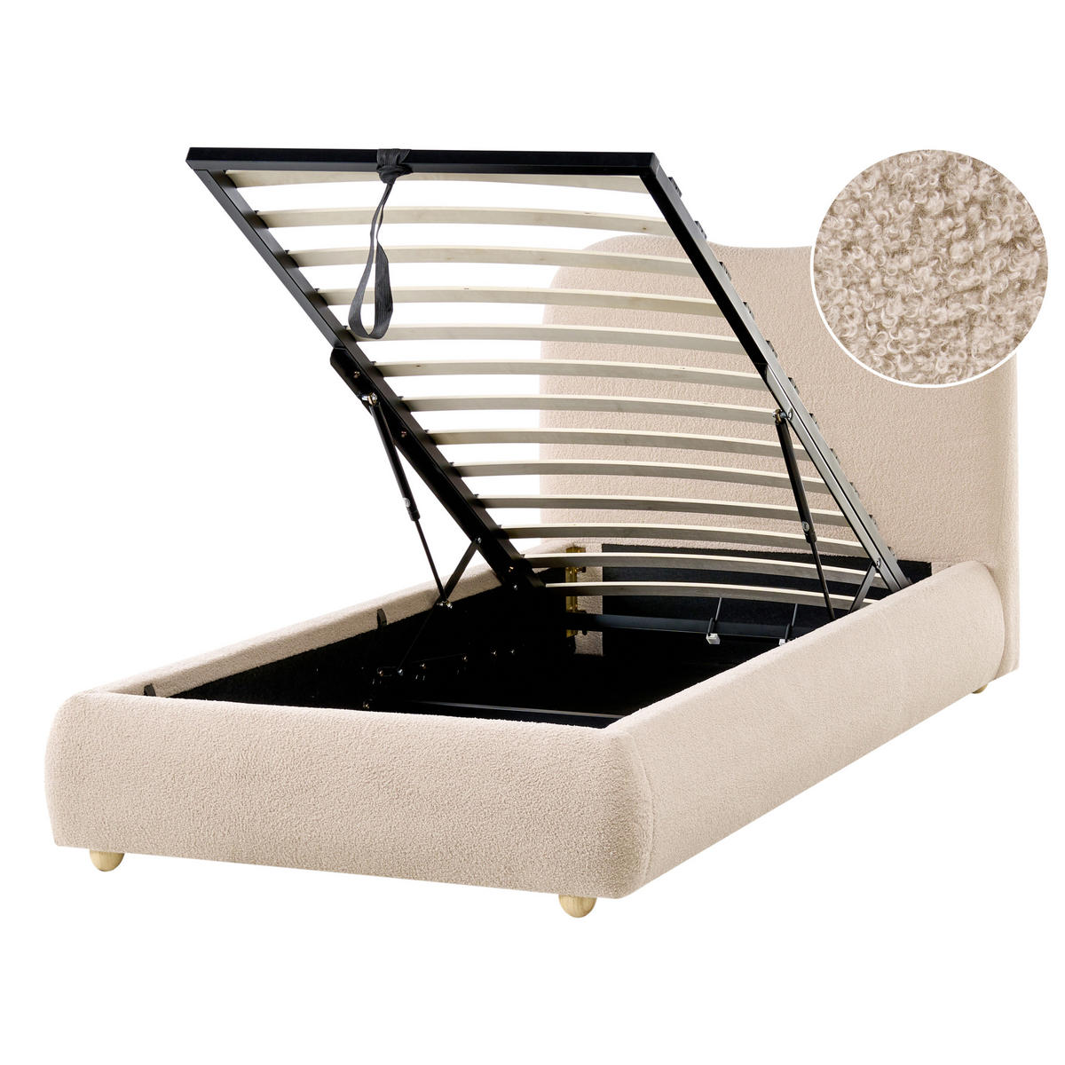 BETT mit Stauraum 90/200 cm Beige Blagnac - Beige/Braun, Textil (90/200cm) - Beliani