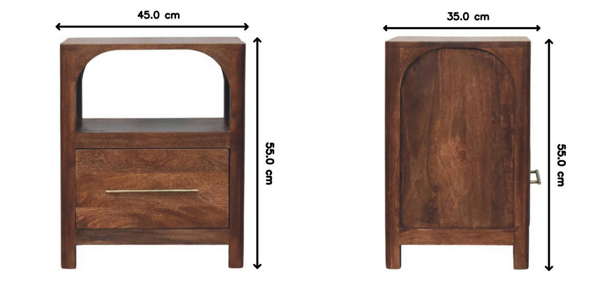 NACHTTISCH mit Roasted-Almond-Finish, 1 Schublade, 1 offene Ablage, sanftes Braun. - Goldfarben/Braun, Holz/Metall (45/55/35cm) - Artisan Furniture
