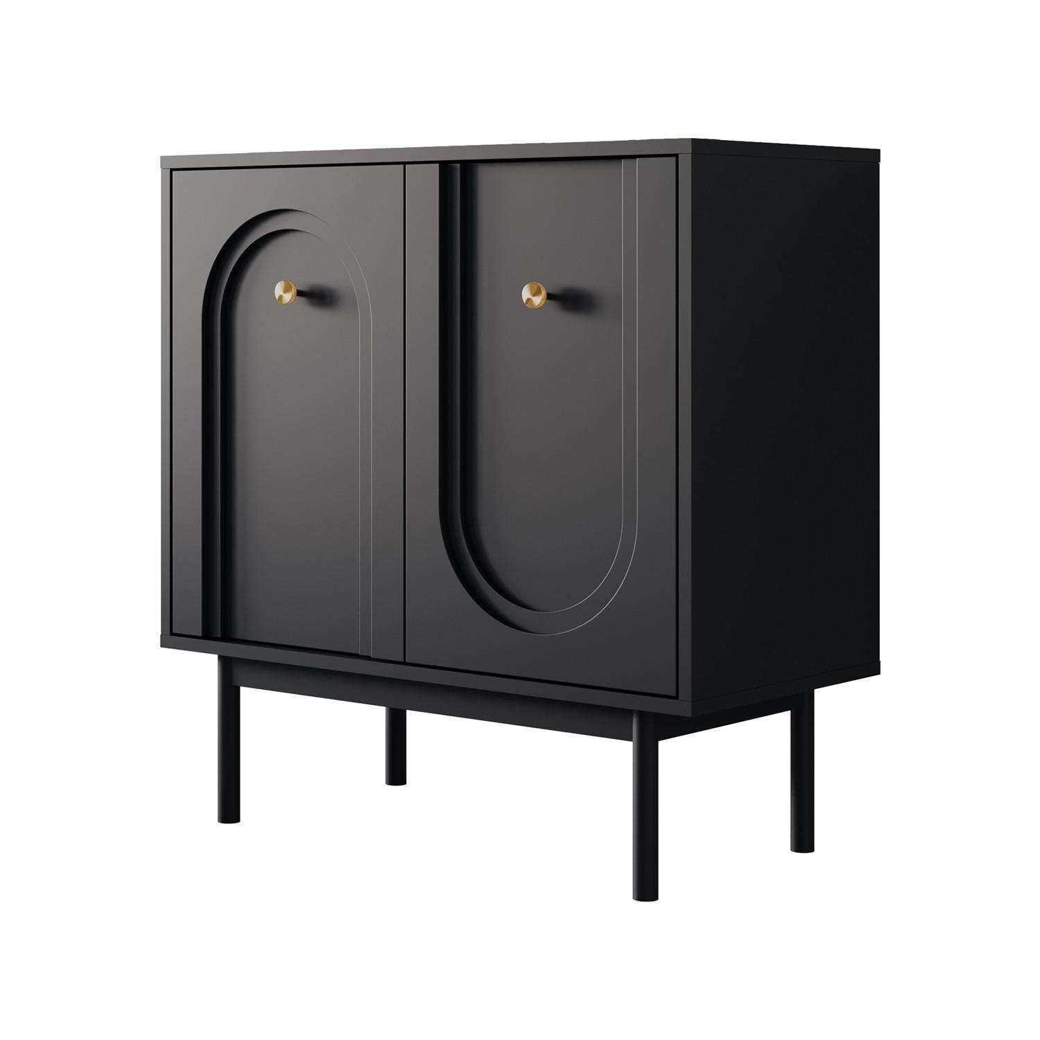 KOMMODE LIBERTY 2D auf Holzbeinen schwarz - Schwarz, Holzwerkstoff (79/82/39cm) - Lookway