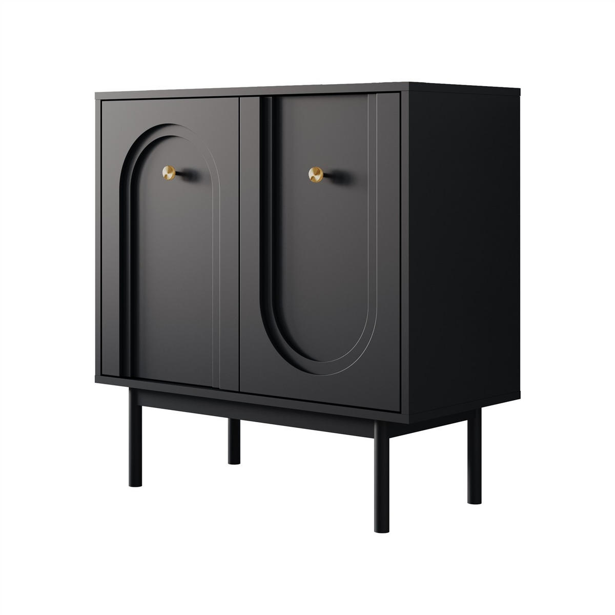 KOMMODE LIBERTY 2D auf Holzbeinen schwarz - Schwarz, Holzwerkstoff (79/82/39cm) - Lookway