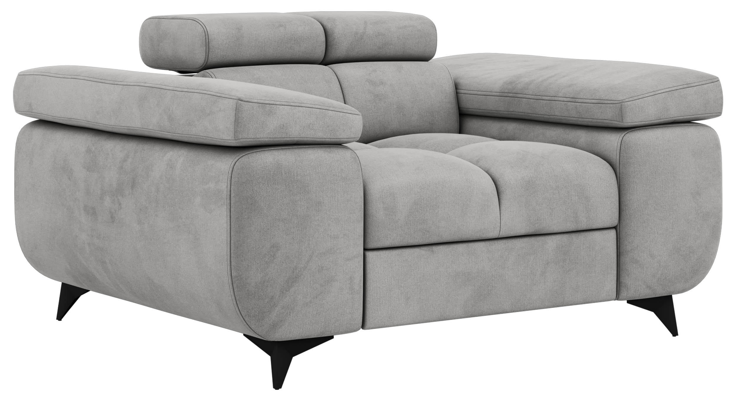 SESSEL NIDELLO - Hellgrau Velvet - Hellgrau/Schwarz, Textil/Metall (130/70/97cm) - MKS
